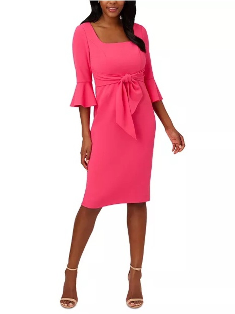 NWT Adrianna Papell Pink Belle Sleeve Tie Front Midi Dress Size 6